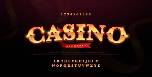 Casino luxury 3d alphabet gold logotype with royal font. Typography red and golden fonts letters uppercase and number. vector illustration